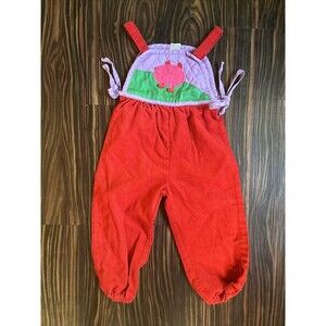 Vtg 70's RUTH SCHARF Toddler Girls Corduroy Overalls with Pig 2T  USA
